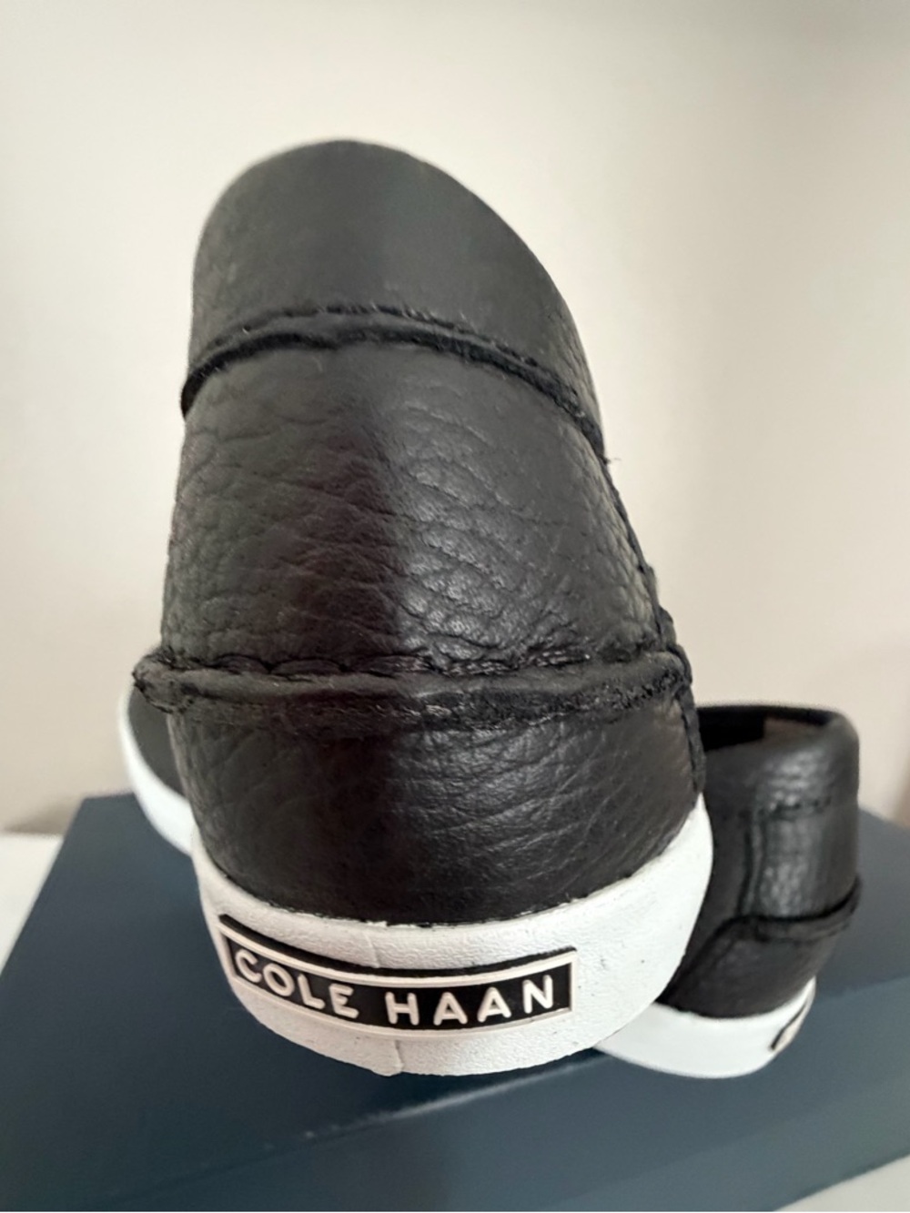Cole Haan Black Pebbled Leather Slip-On Loafers with White Soles - Picture 8 of 11